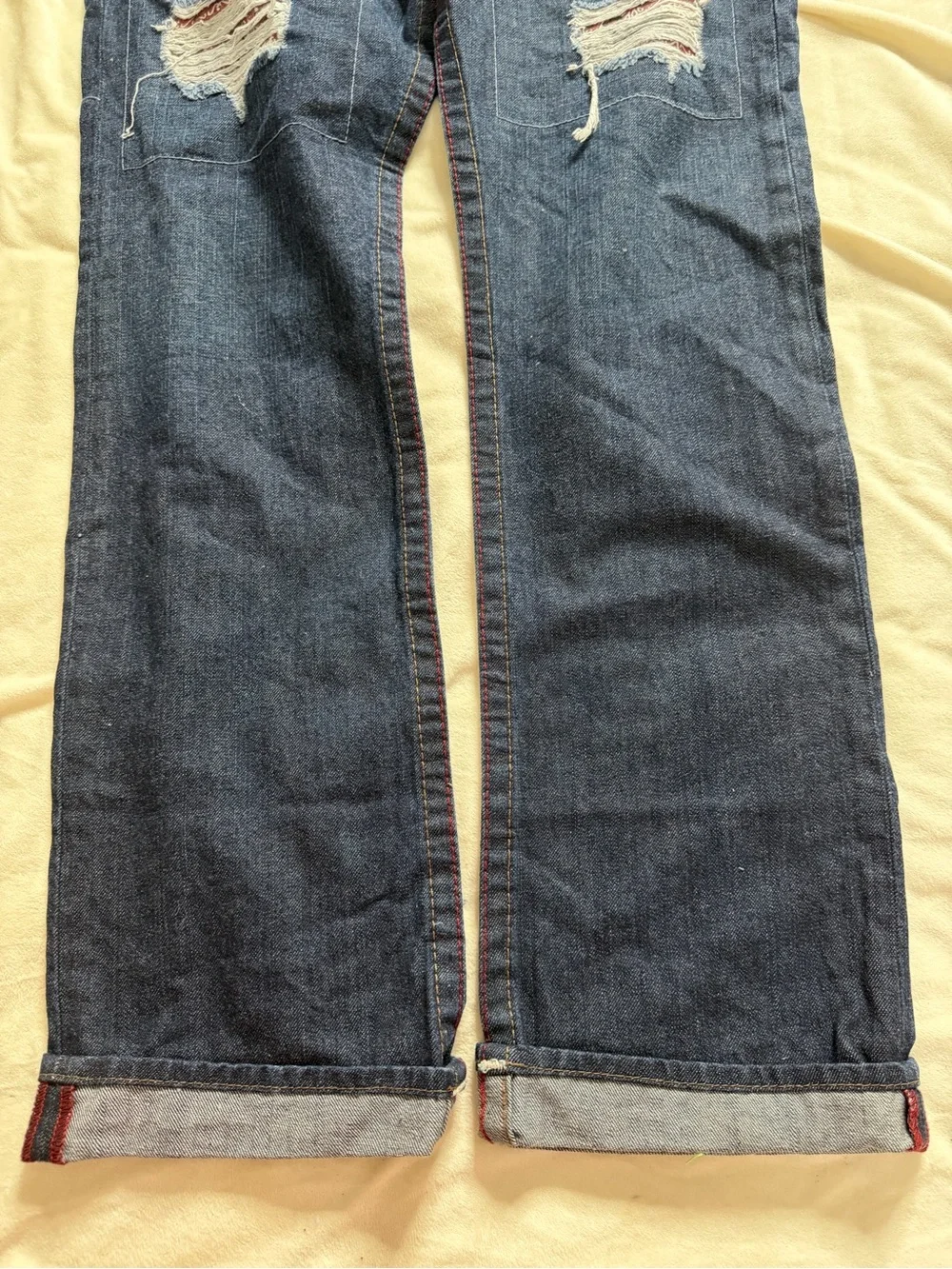 True Religion Men's Dark Blue Distressed Straight Jeans